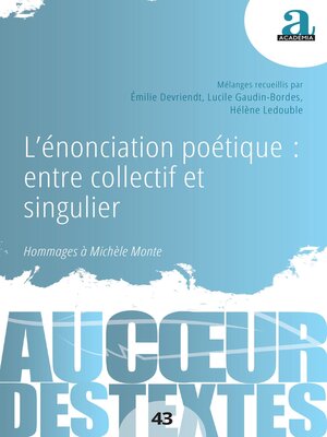 cover image of L'énonciation poétique : Entre collectif et singulier